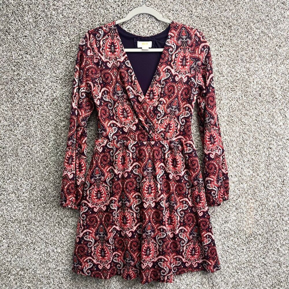 Maeve Dress Women’s M Anthro Red & Purple Paisley Sparkle Knit Long Sleeve Fit &